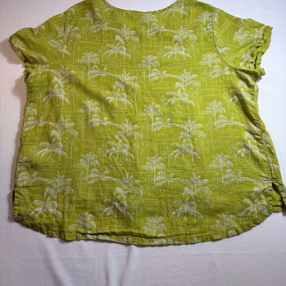 C&C California Shirt Womens 1X Green All Linen Lagen Tropical Palm Trees Beachy - Picture 3 of 8